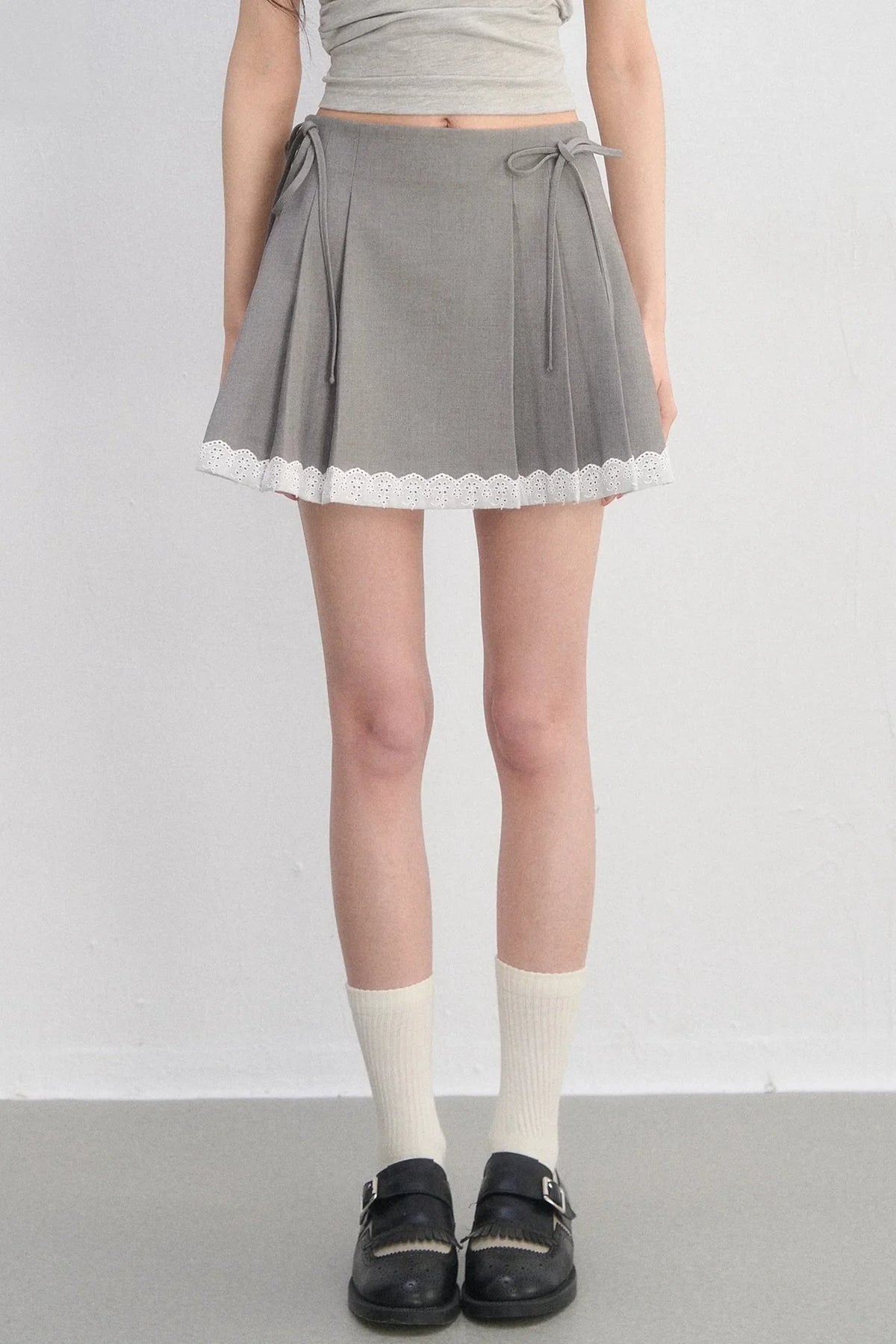 Pleated Lace Trim Skirt