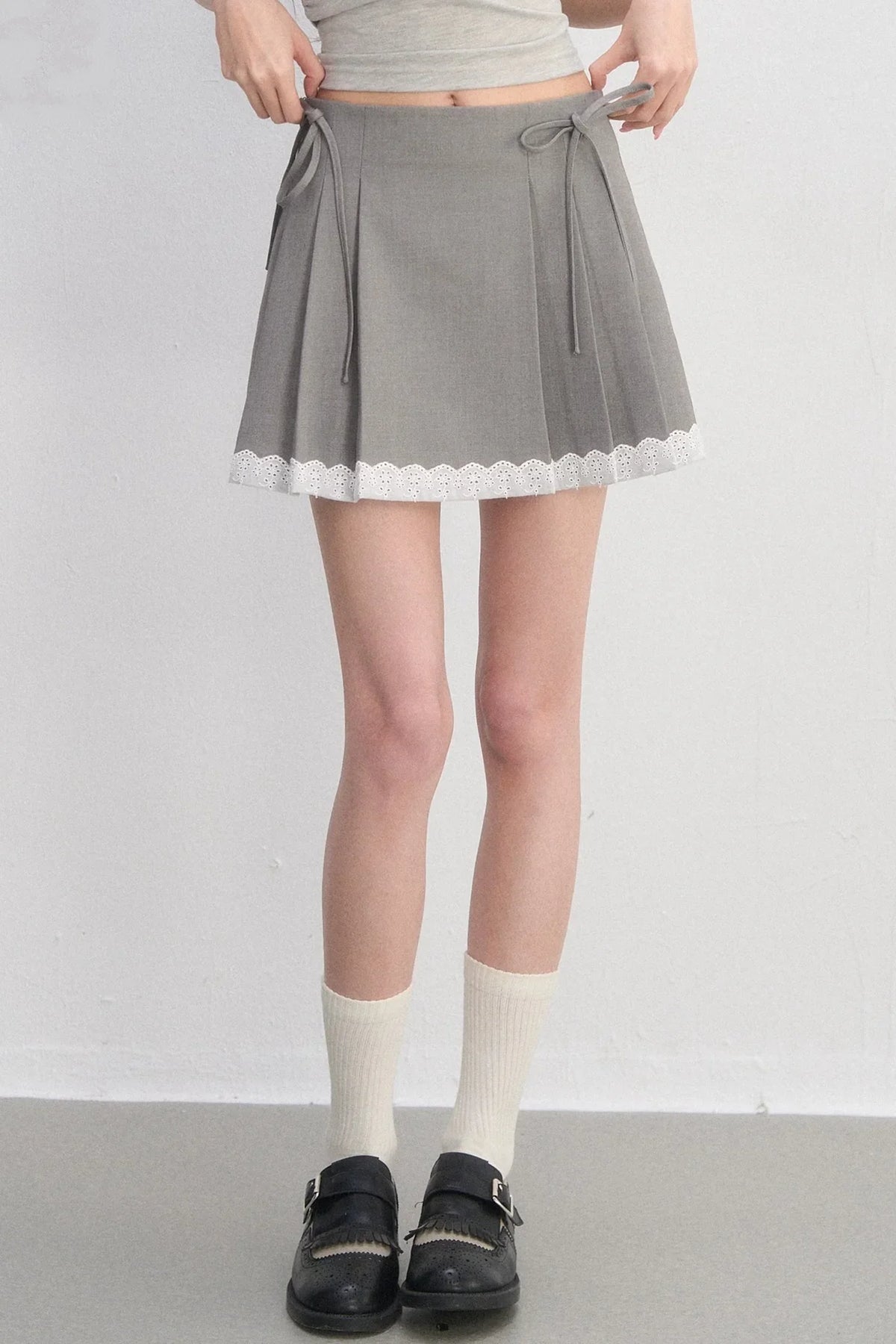 Pleated Lace Trim Skirt