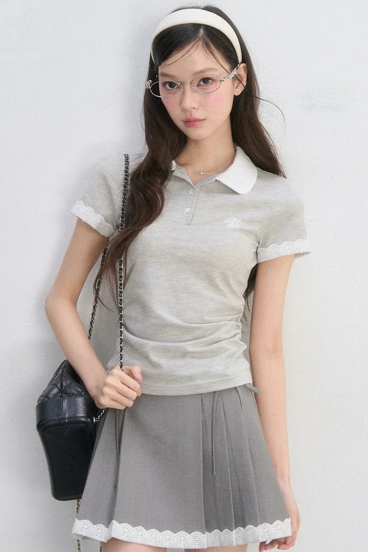 Pleated Lace Trim Skirt