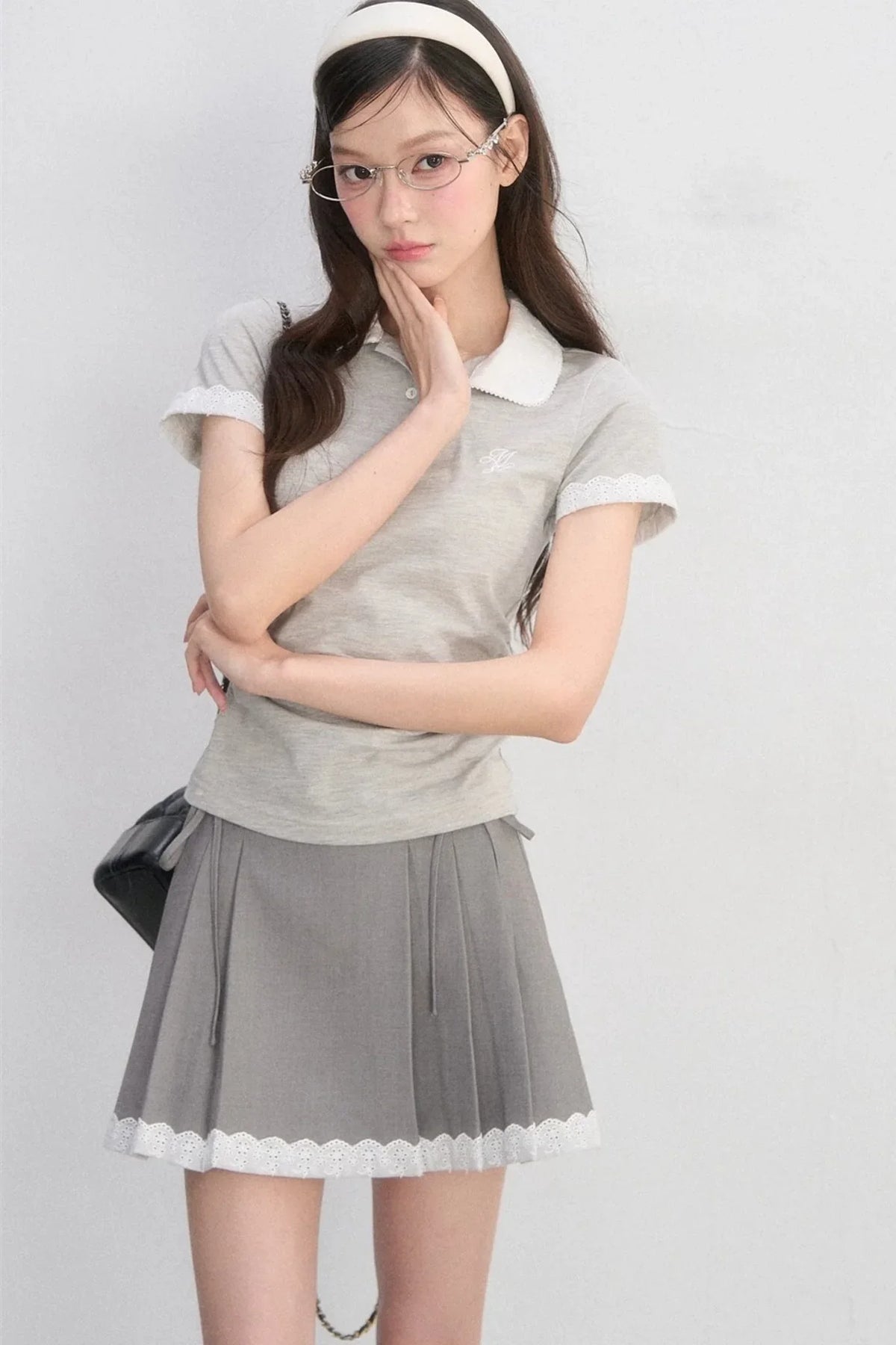 Pleated Lace Trim Skirt