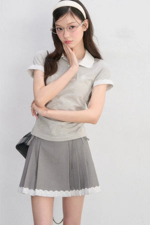 Pleated Lace Trim Skirt