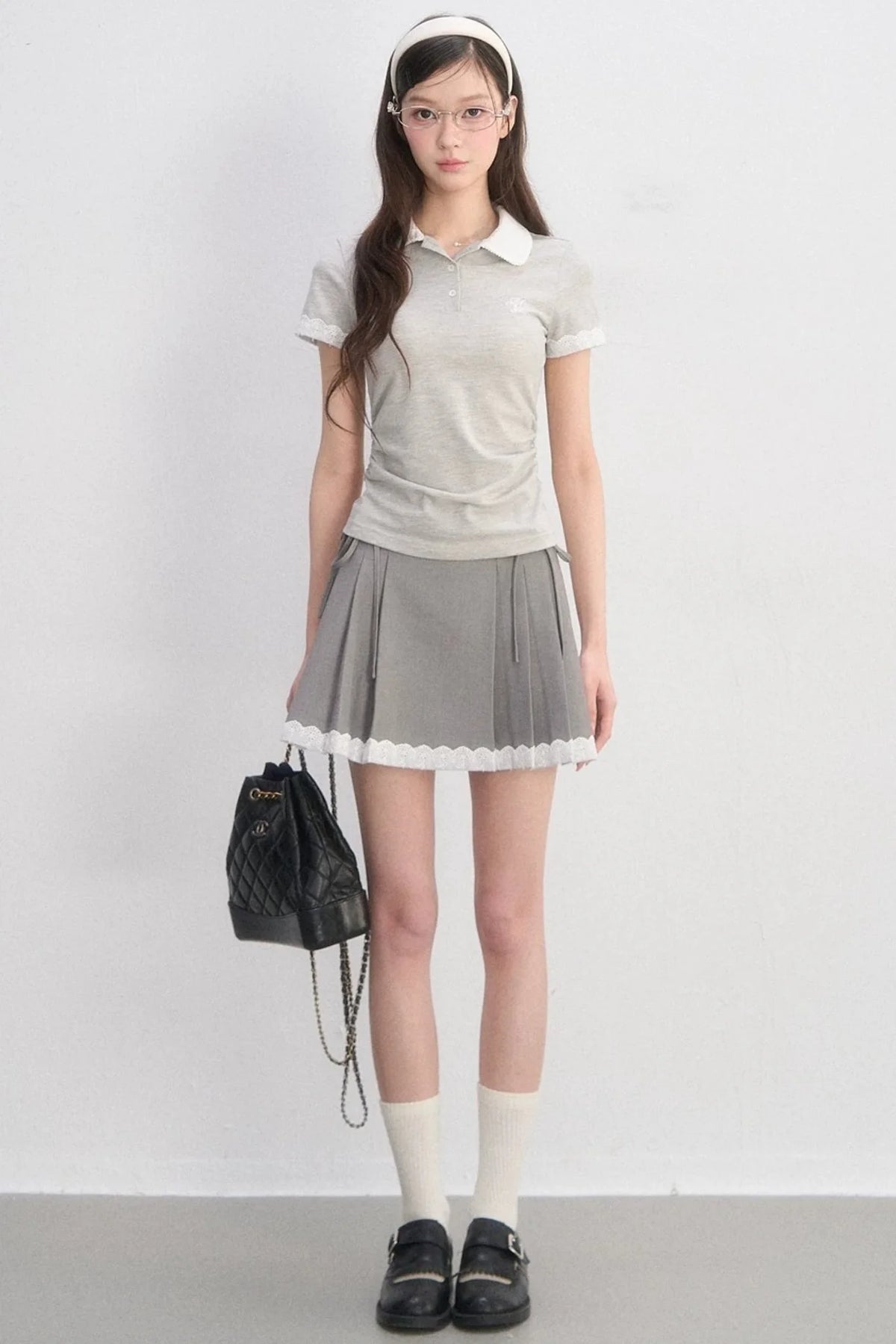 Pleated Lace Trim Skirt