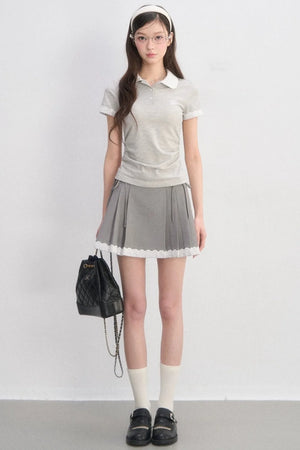 Pleated Lace Trim Skirt