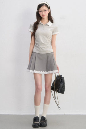 Pleated Lace Trim Skirt