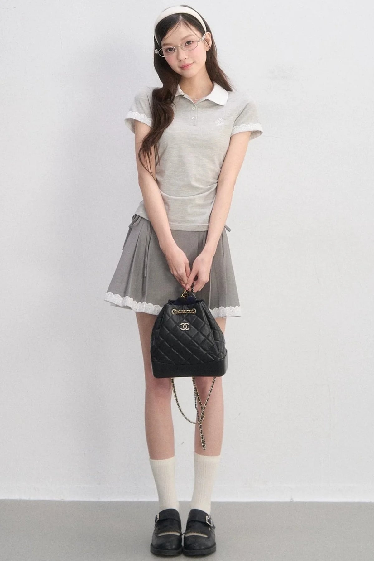 Pleated Lace Trim Skirt