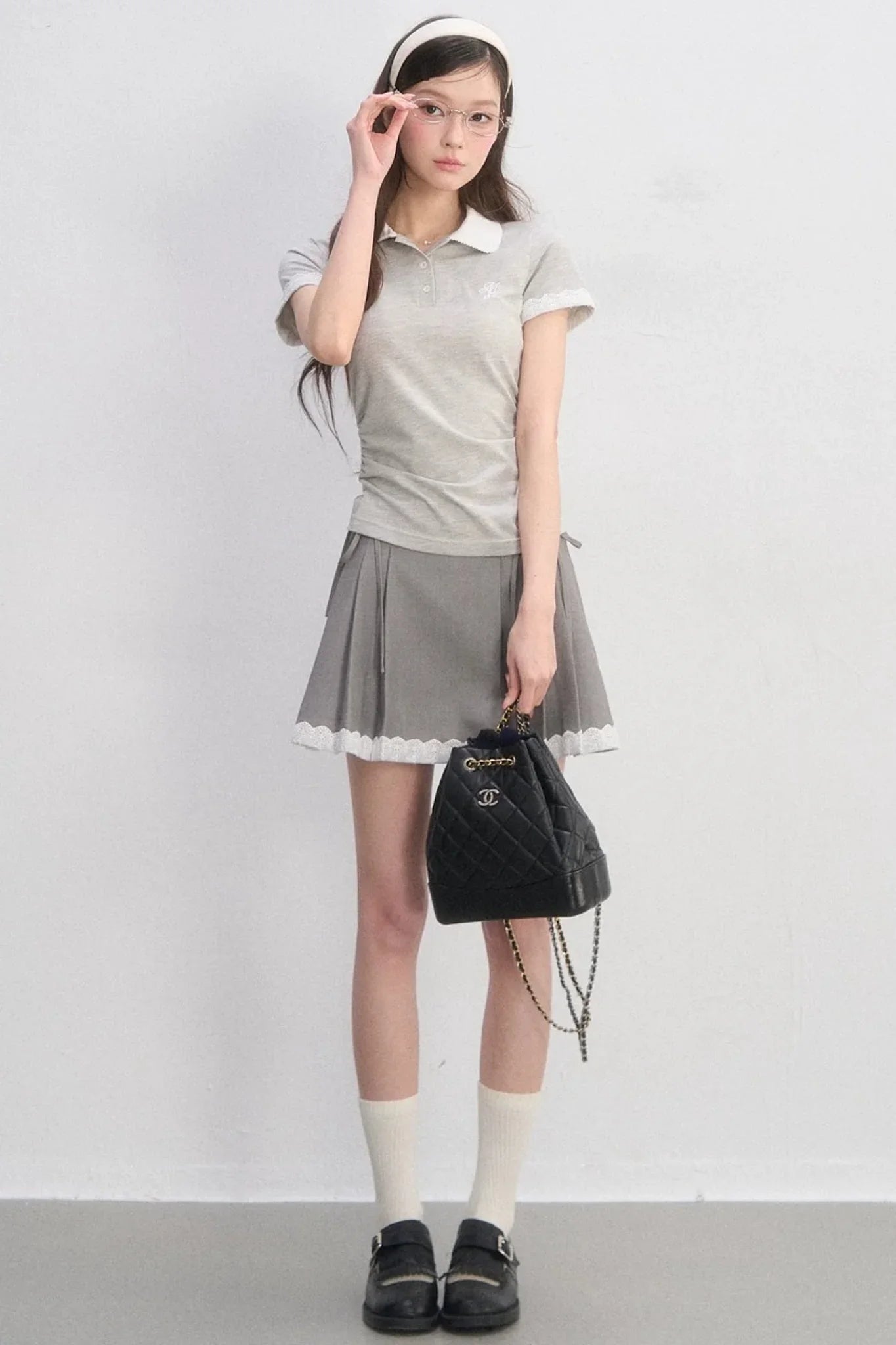 Pleated Lace Trim Skirt