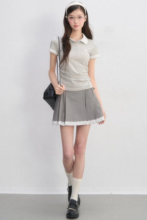 Pleated Lace Trim Skirt