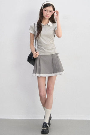 Pleated Lace Trim Skirt