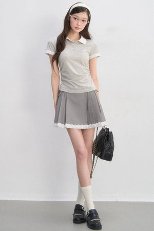 Pleated Lace Trim Skirt