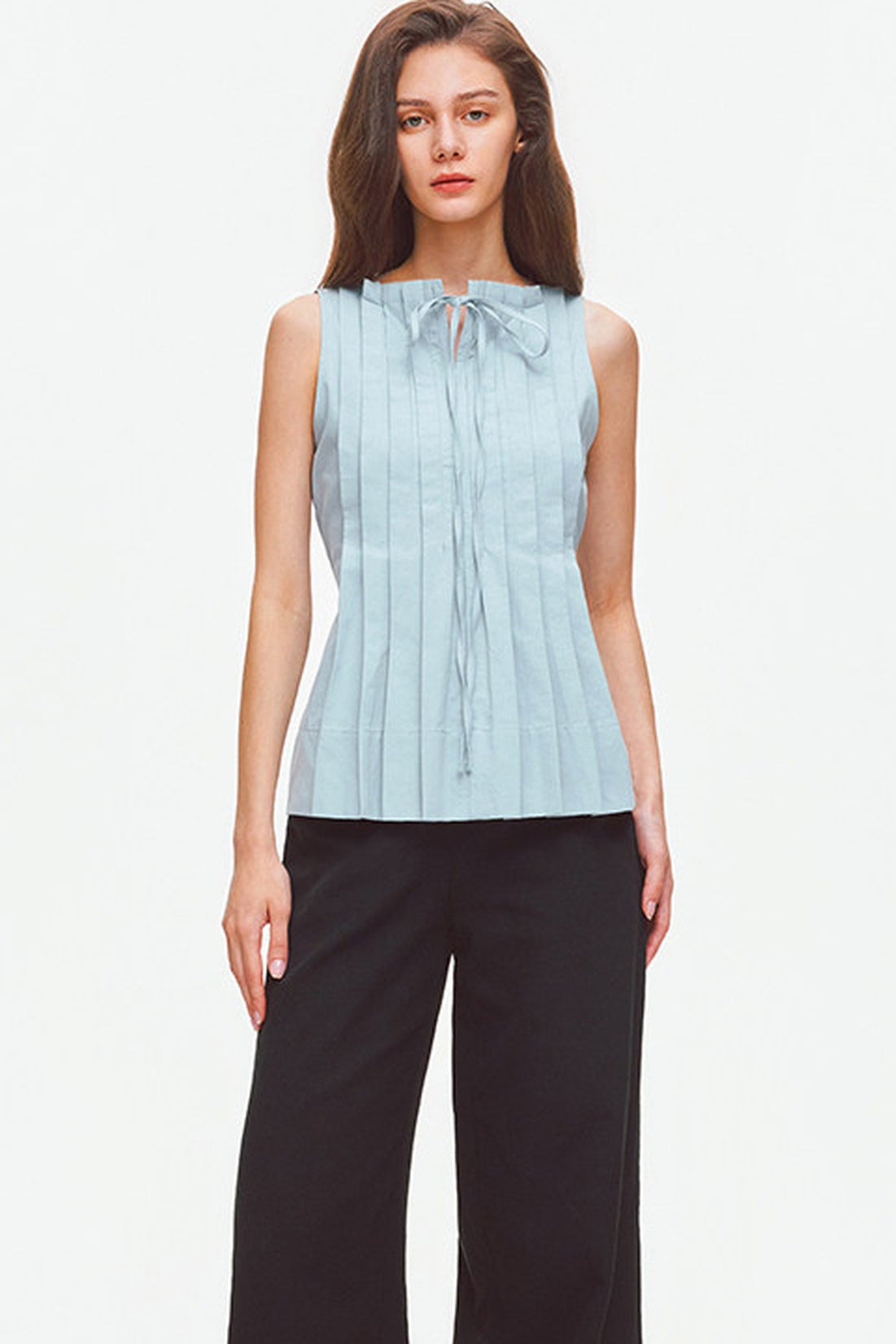 Pleated Linen Cotton Sleeveless Top