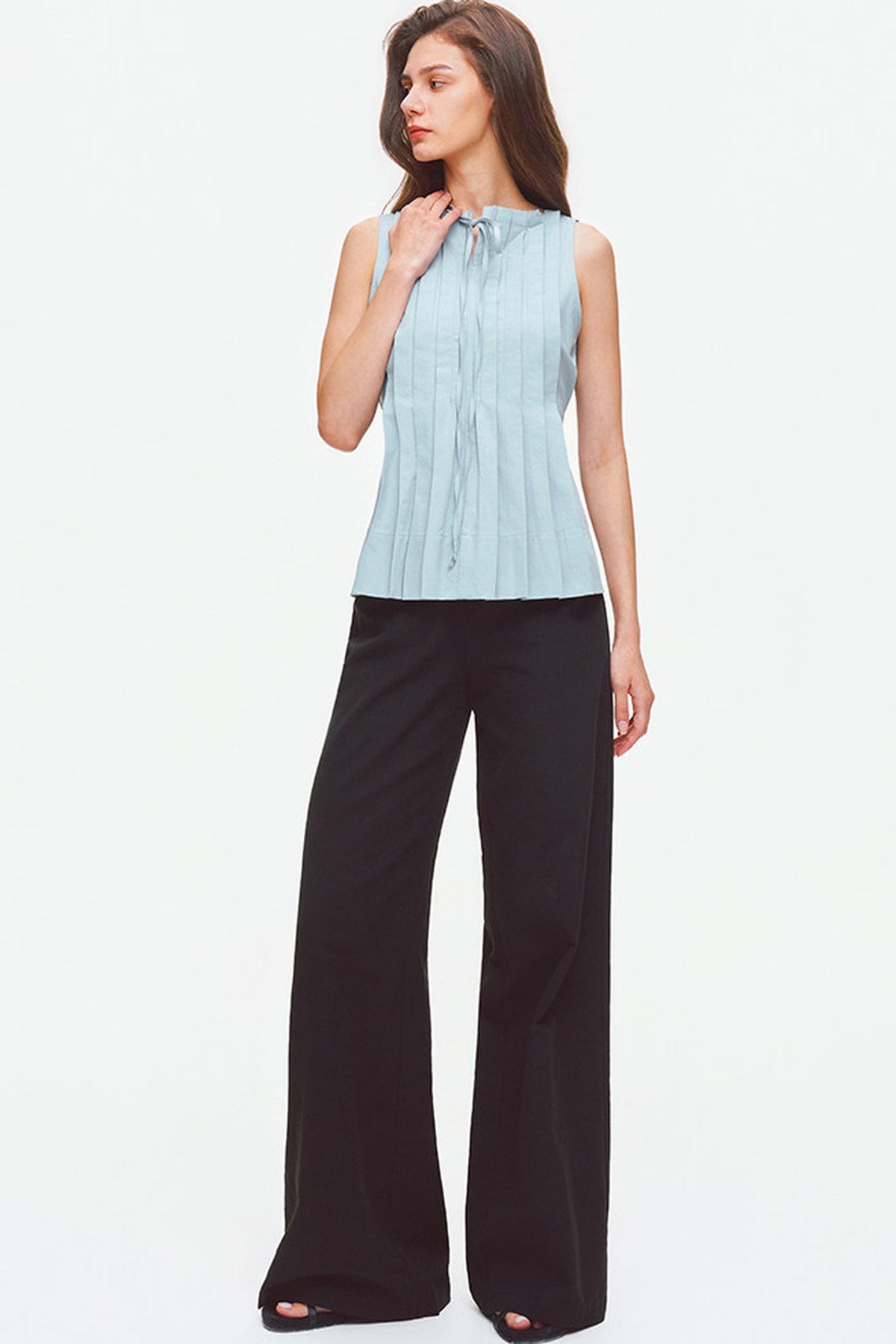Pleated Linen Cotton Sleeveless Top