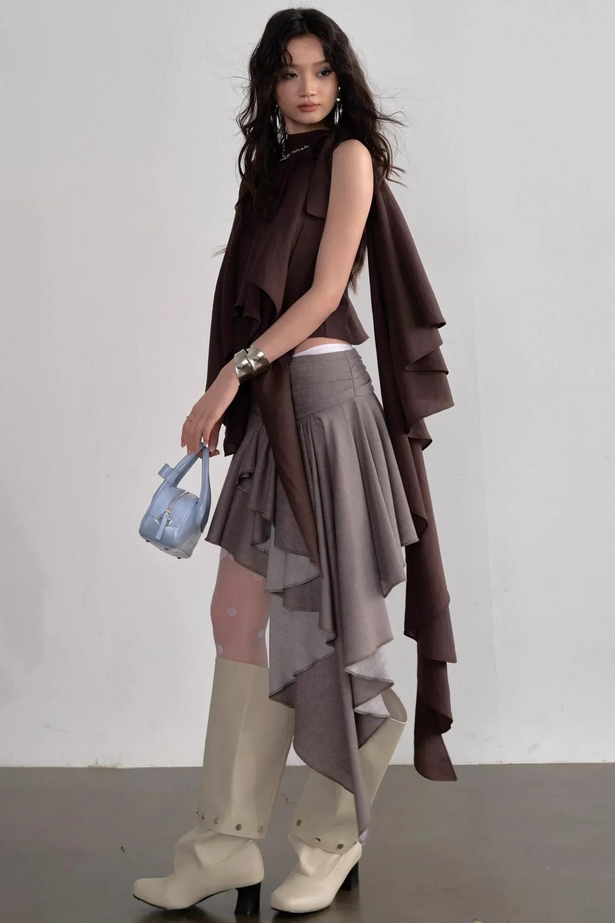 Pleated Linen Lace Skirt