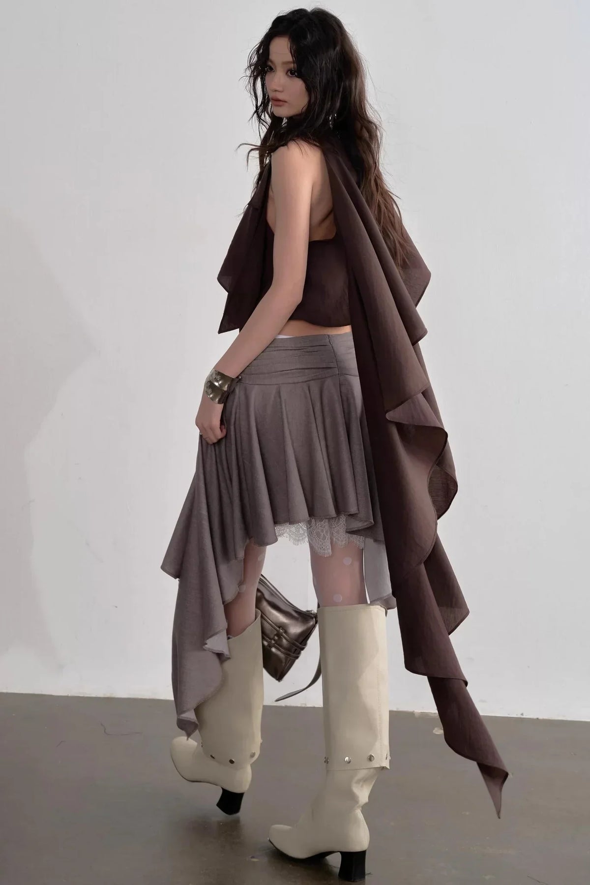 Pleated Linen Lace Skirt