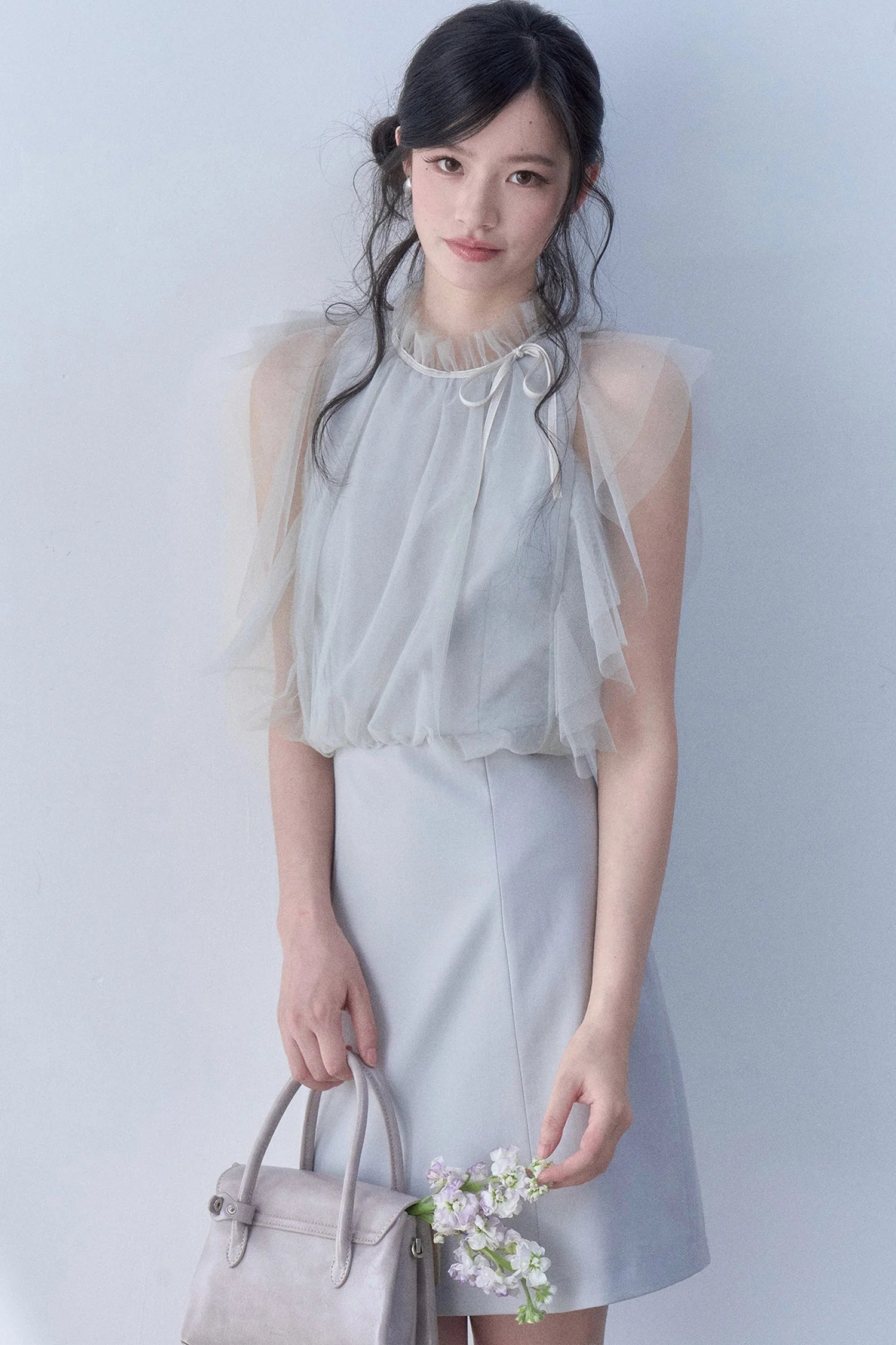 Pleated Mesh Patchwork Dress