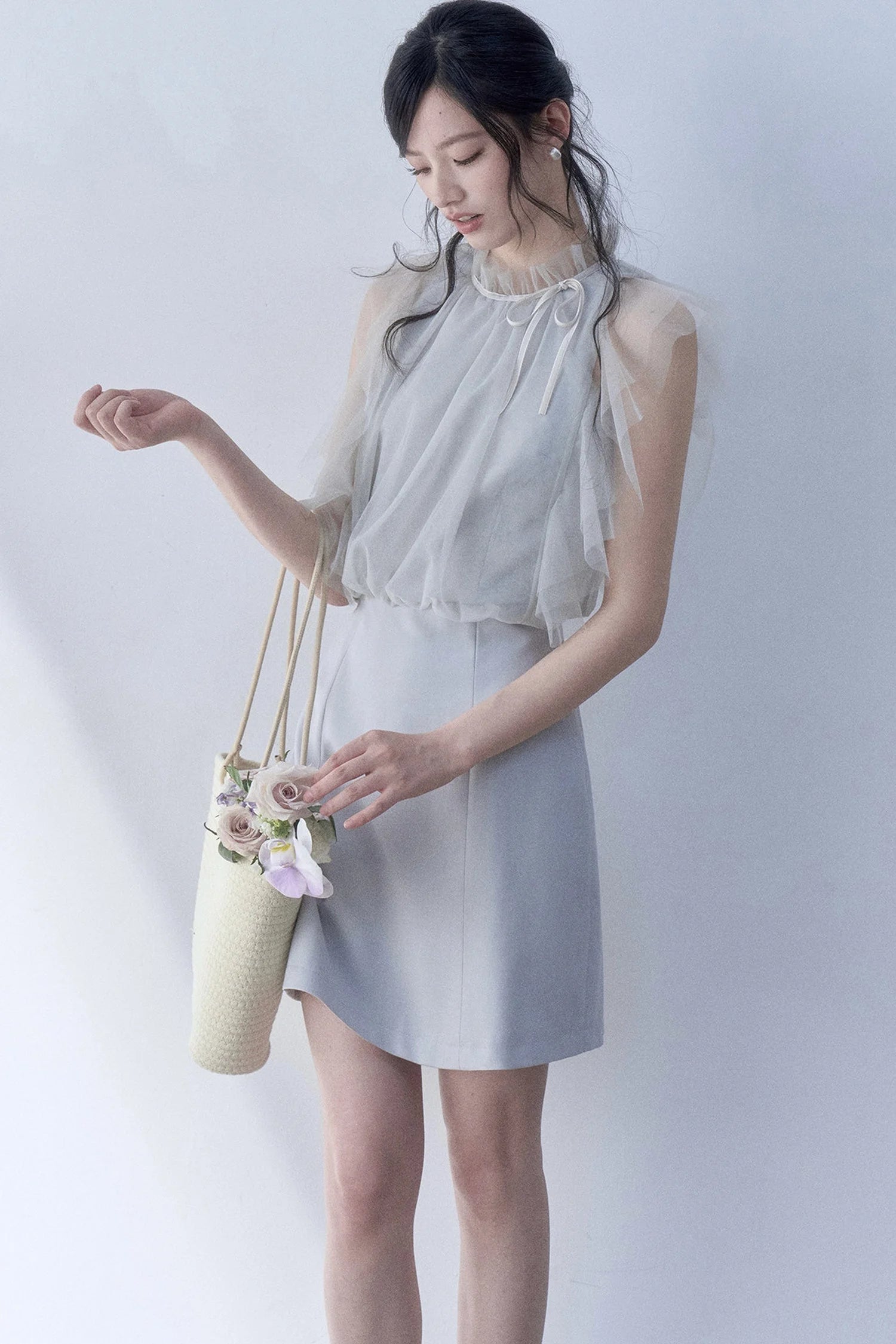 Pleated Mesh Patchwork Dress