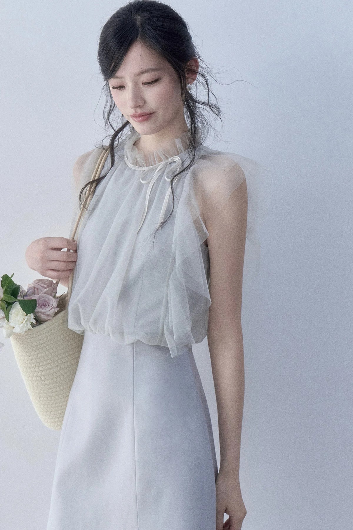 Pleated Mesh Patchwork Dress