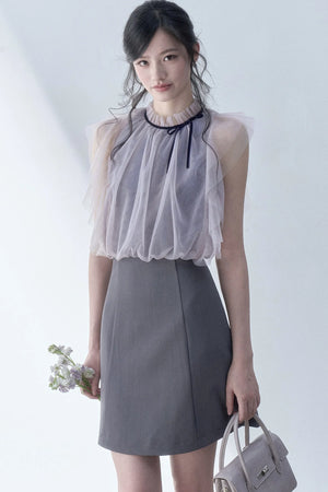 Pleated Mesh Patchwork Dress