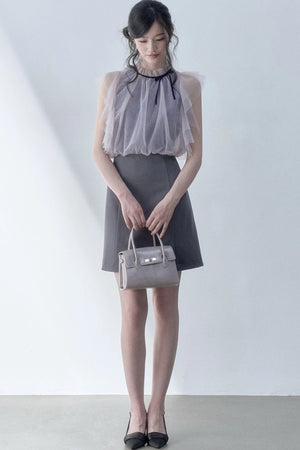 Pleated Mesh Patchwork Dress