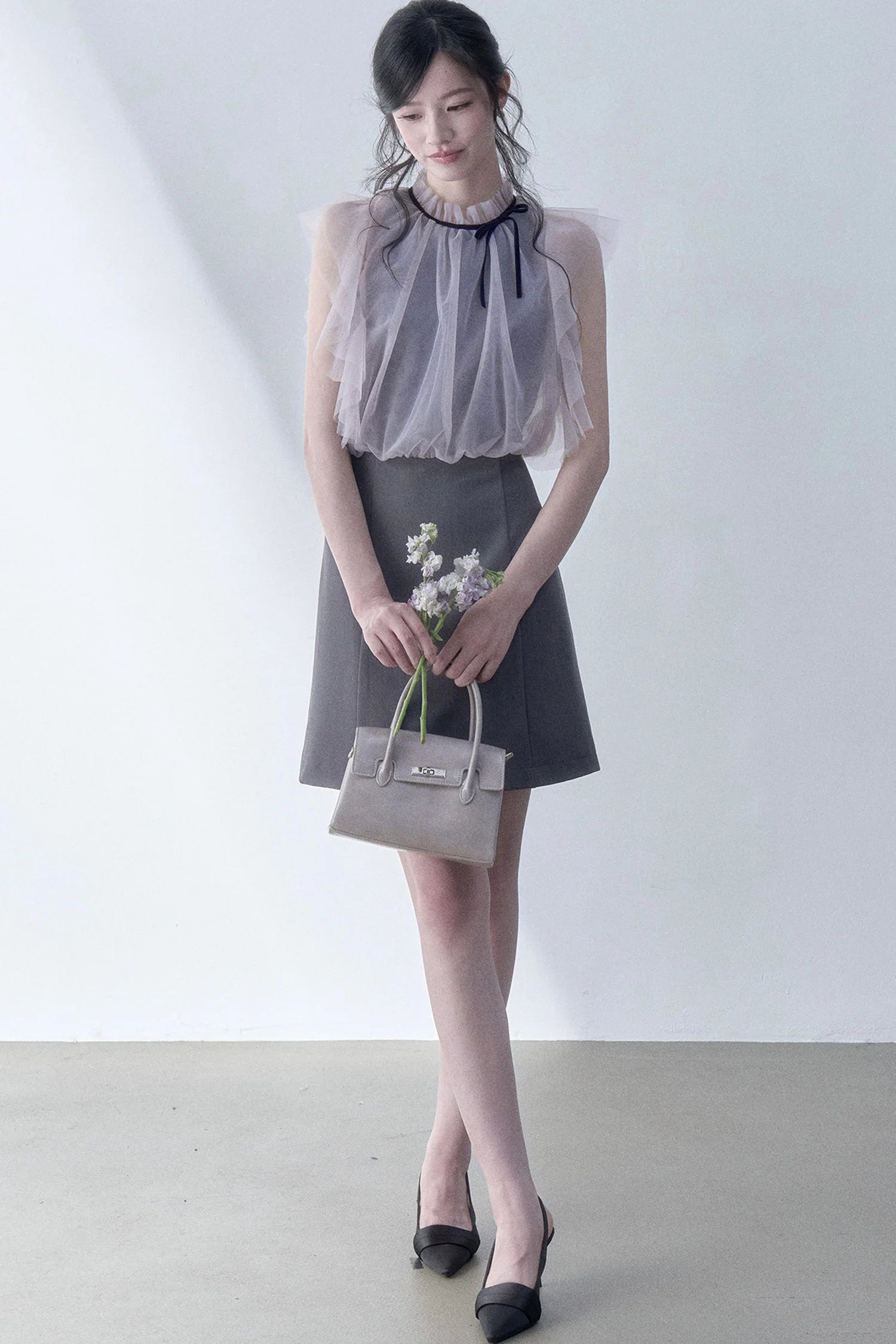 Pleated Mesh Patchwork Dress