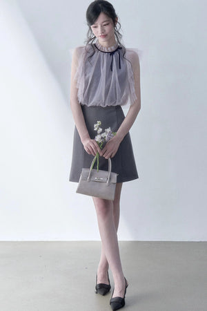 Pleated Mesh Patchwork Dress