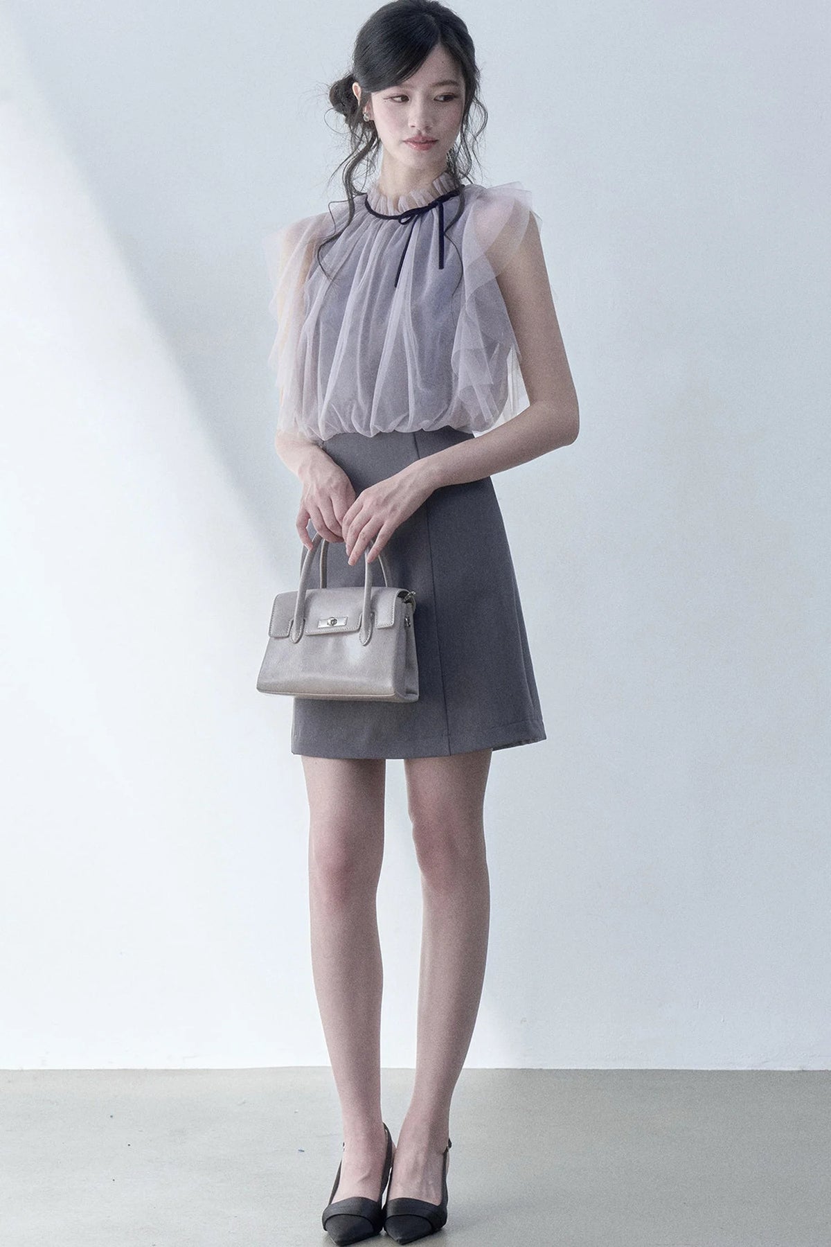 Pleated Mesh Patchwork Dress
