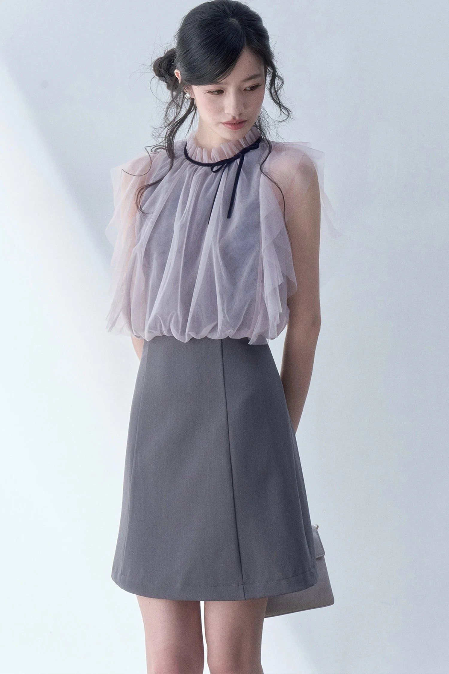 Pleated Mesh Patchwork Dress