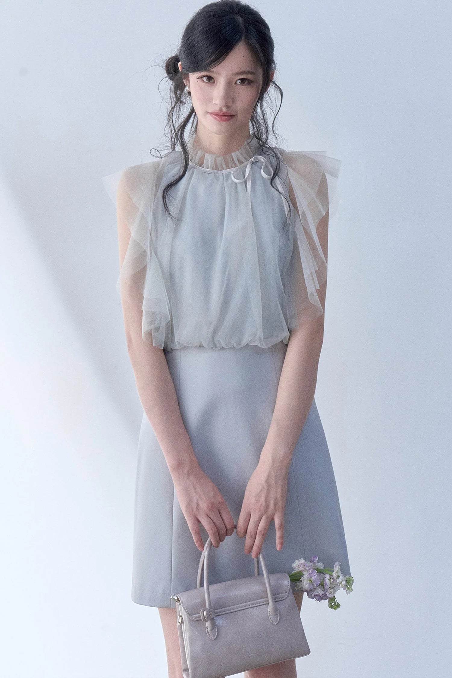 Pleated Mesh Patchwork Dress