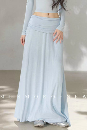 Pleated One-Shoulder Knit and Skirt Set-Up