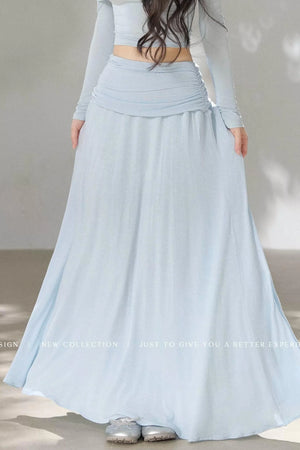 Pleated One-Shoulder Knit and Skirt Set-Up
