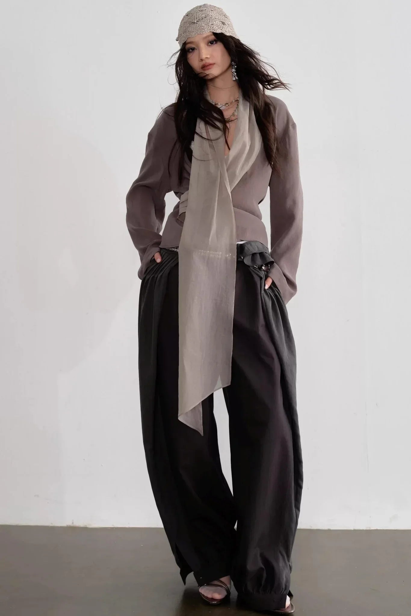 Pleated Patchwork Bubble Pants
