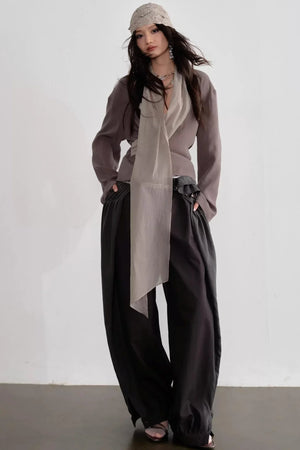 Pleated Patchwork Bubble Pants
