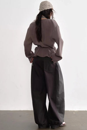 Pleated Patchwork Bubble Pants