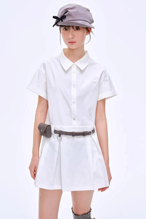 Pleated Polo Collar Dress