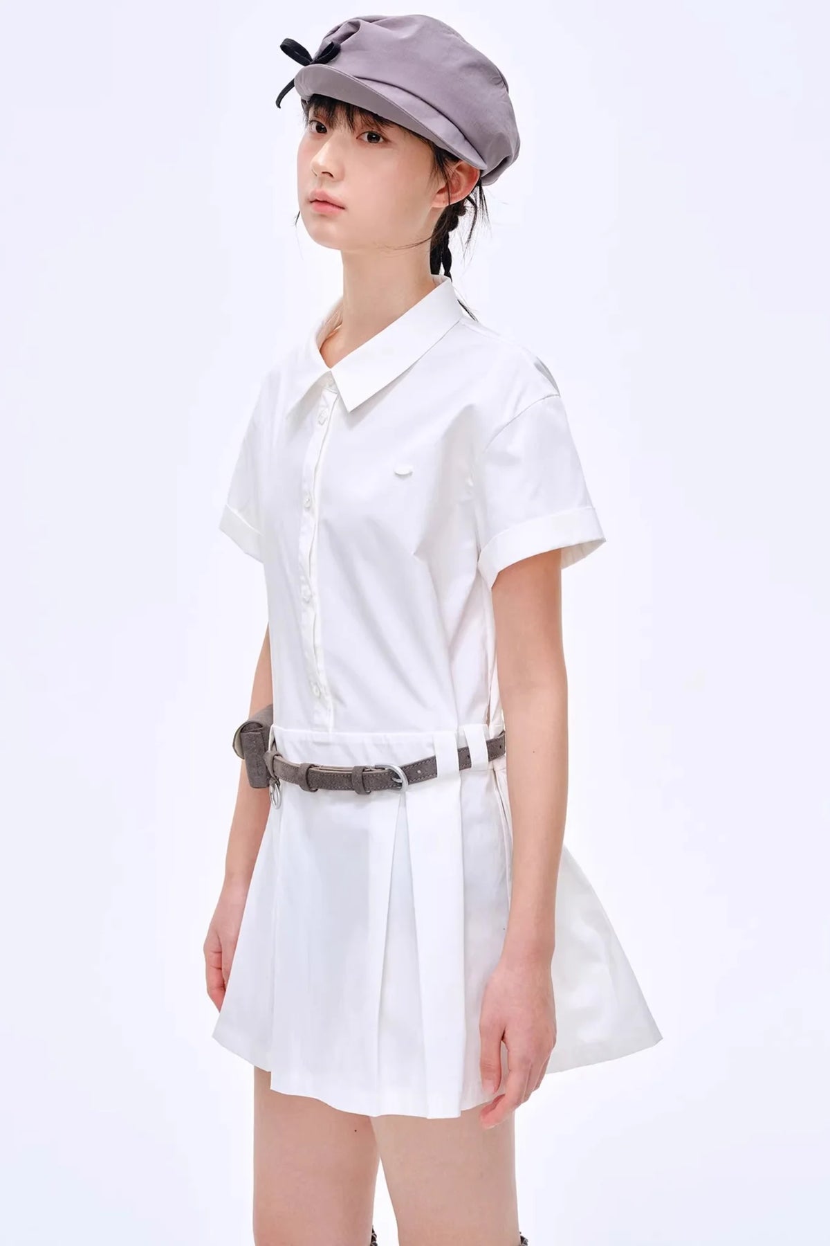 Pleated Polo Collar Dress