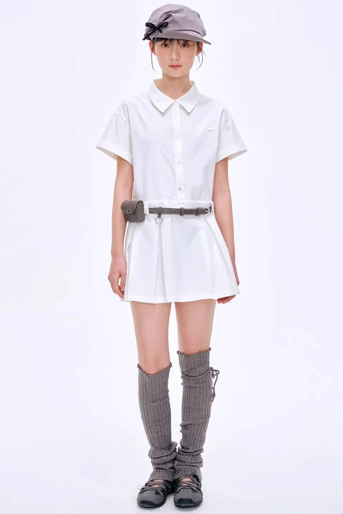 Pleated Polo Collar Dress