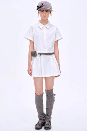 Pleated Polo Collar Dress