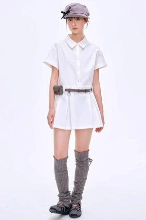Pleated Polo Collar Dress