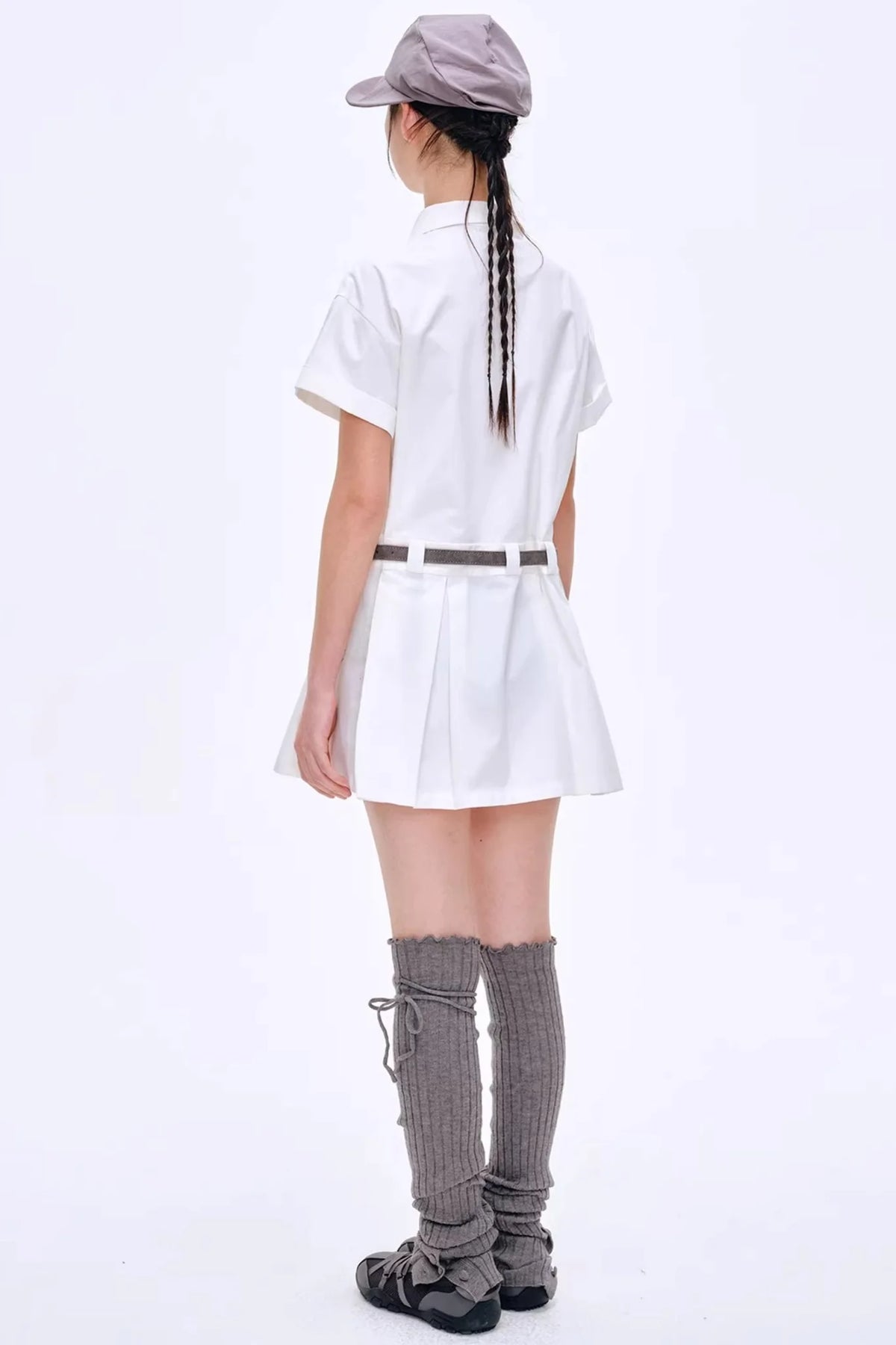 Pleated Polo Collar Dress