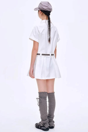 Pleated Polo Collar Dress