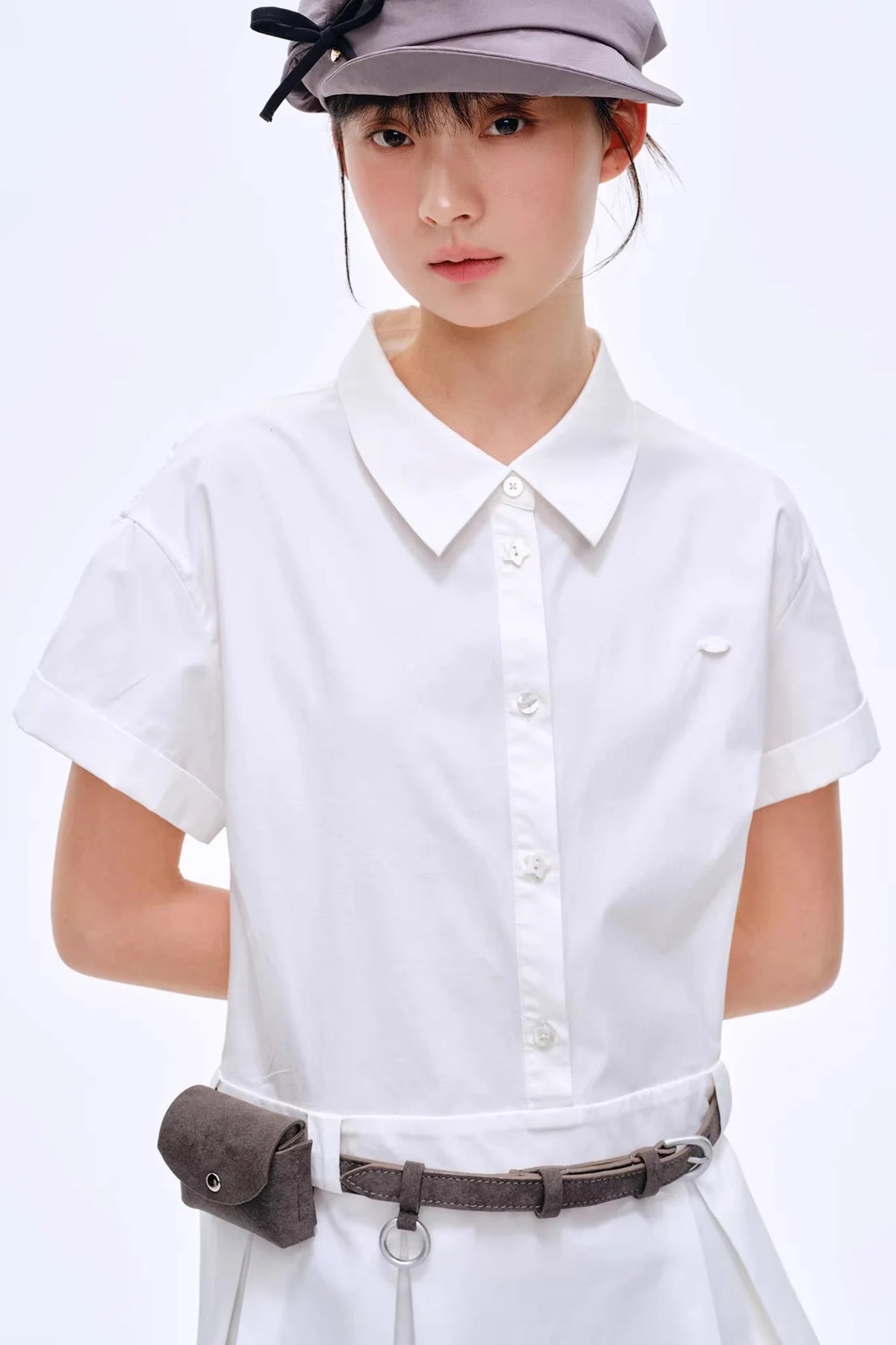Pleated Polo Collar Dress