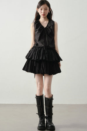 Pleated Ruffle Hem Sleeveless Top