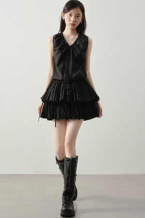 Pleated Ruffle Hem Sleeveless Top