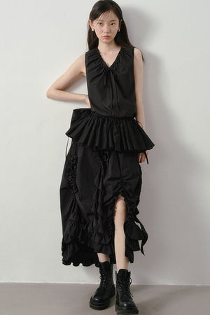 Pleated Ruffle Hem Sleeveless Top