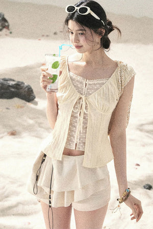 Pleated Ruffled Skirt Pants Set