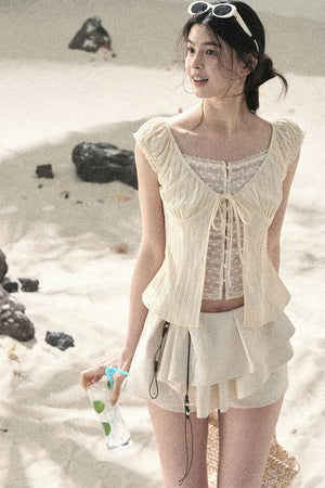 Pleated Ruffled Skirt Pants Set