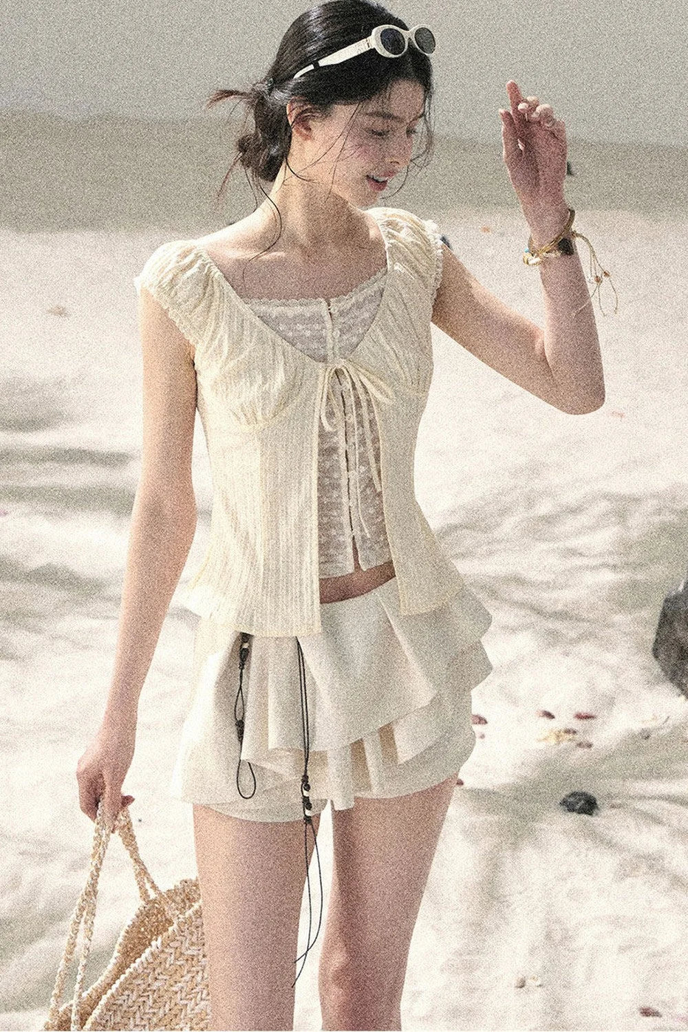 Pleated Ruffled Skirt Pants Set
