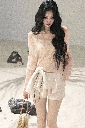 Pleated Ruffled Skirt Pants Set