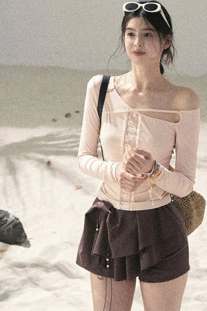 Pleated Ruffled Skirt Pants Set