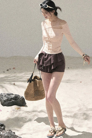 Pleated Ruffled Skirt Pants Set
