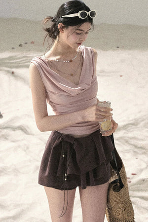 Pleated Ruffled Skirt Pants Set